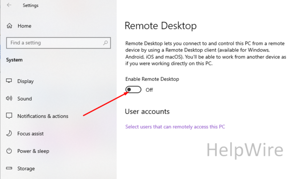 remote desktop connection in Windows 10