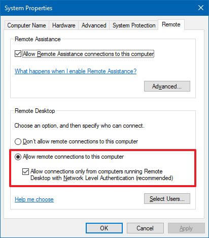 allow remote connections windows 10