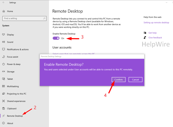 enable remote desktop windows 10