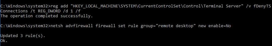 enable remote desktop command line
