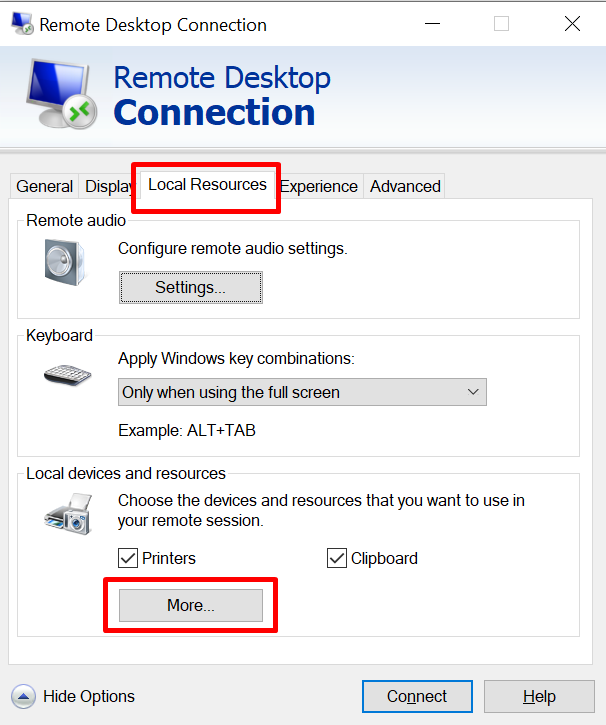 local resources remote desktop