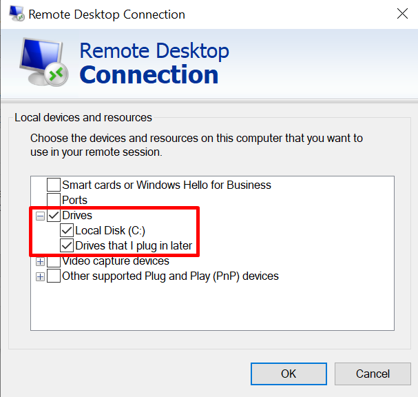 Remote Desktop Dateien teilen