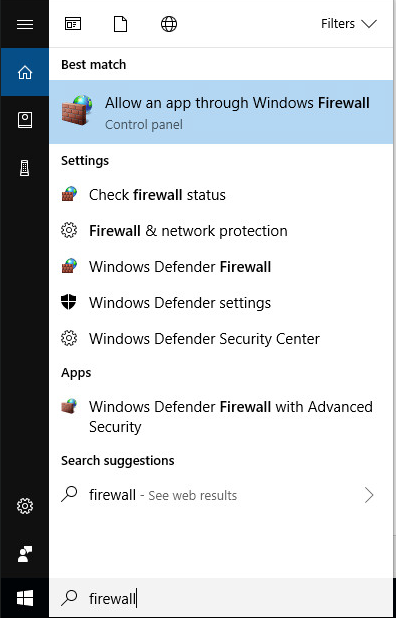 Allow an app through Windows Firewall option