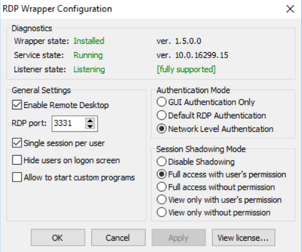 configuración de rdp wrapper