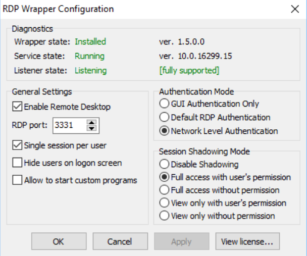 configuration de rdp wrapper