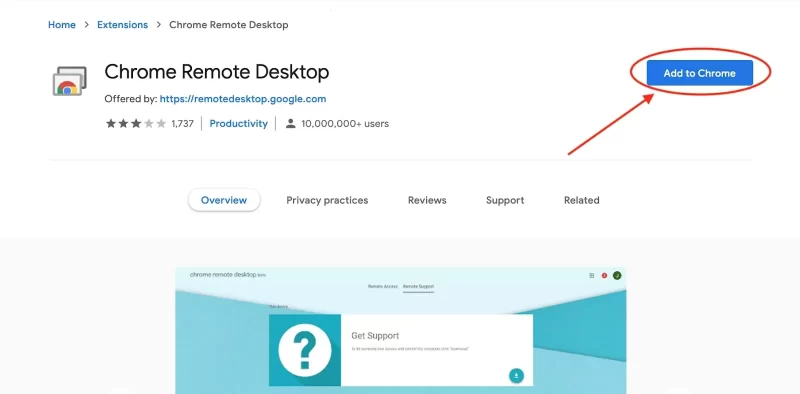 Installing Chrome Remote Desktop Add-on to solve the issue