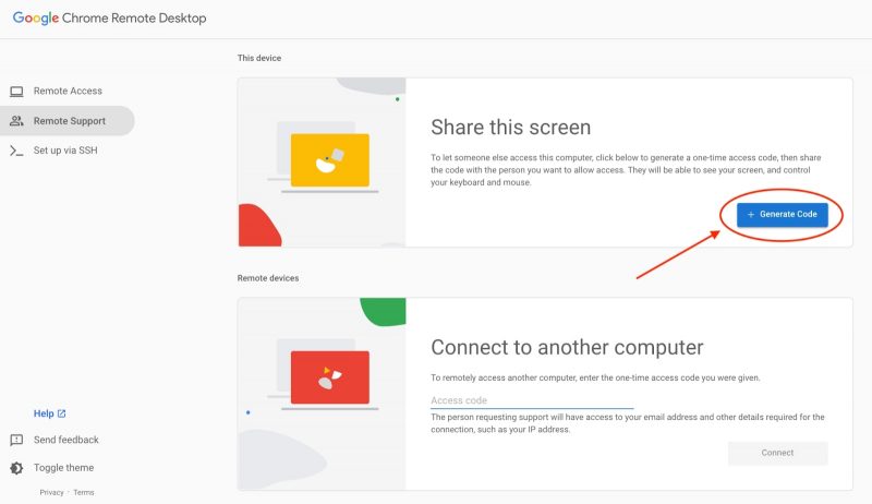 Générer le Code Donner le contrôle de partage d'écran Google Meet
