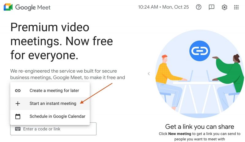 Start a meeting in Google