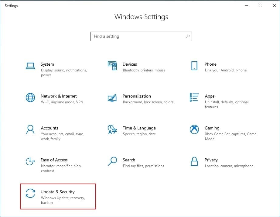 Windows settings