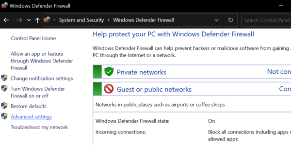 firewall advanced settings