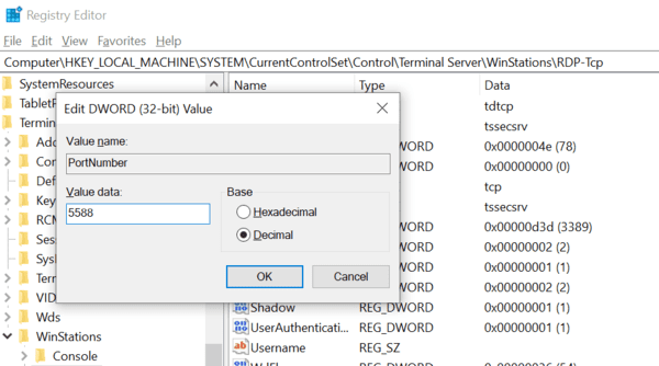 change remote desktop port number