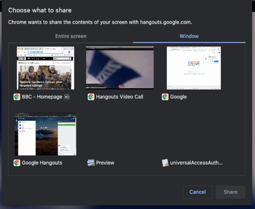 Screen sharing in Google Hangout