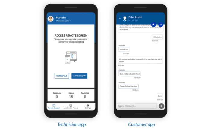 ZohoAssist interface ZohoAssist for iOS devices