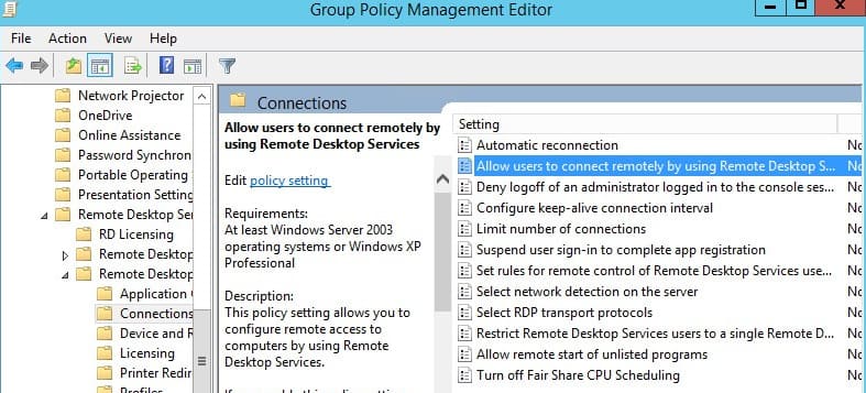 enable rdp remotely via group policy