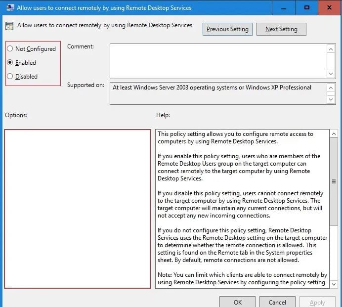 enable users to connect remotely via rdp