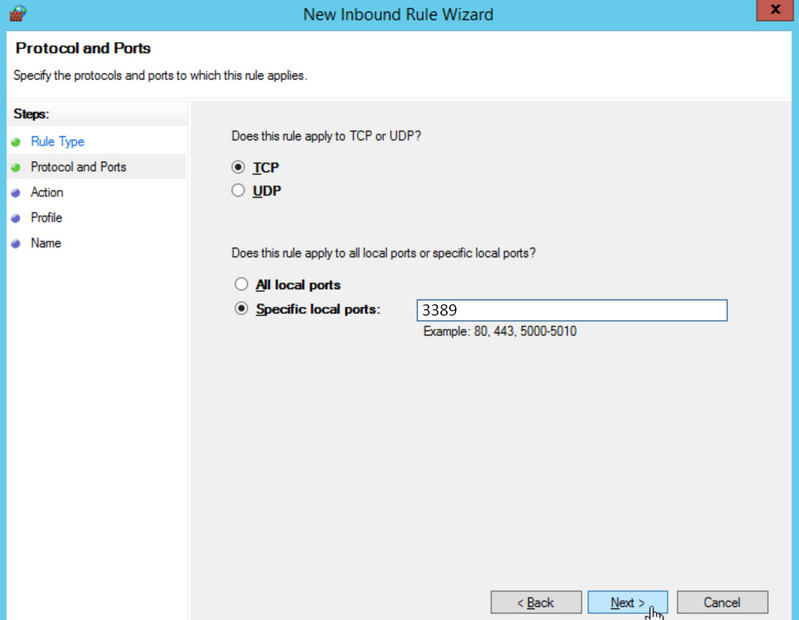 create inbound firewall rule