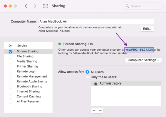 IP address for screen sharing