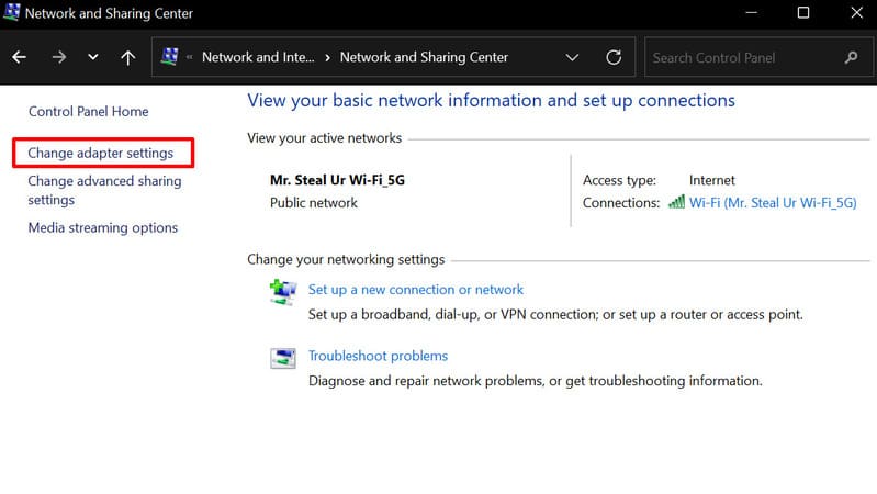 change adapter settings