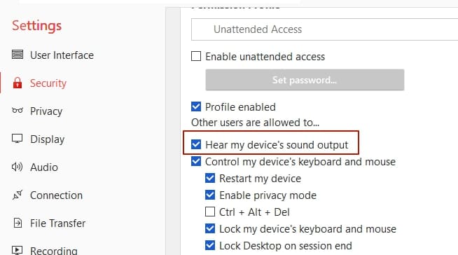 anydesk audio setting