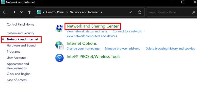 open network and sharing center open network and sharing center