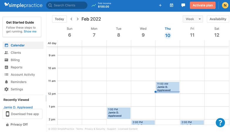 SimplePractice cloud based HIPAA compliant platform