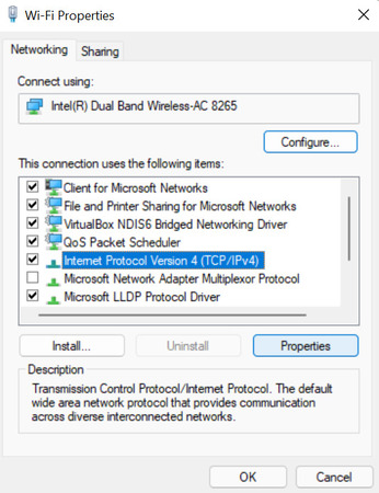 TCP/IPv4 properties