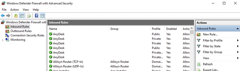 Windows Firewall setting