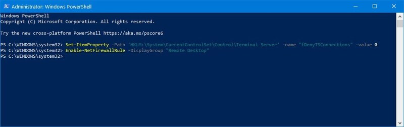 enable rdp powershell