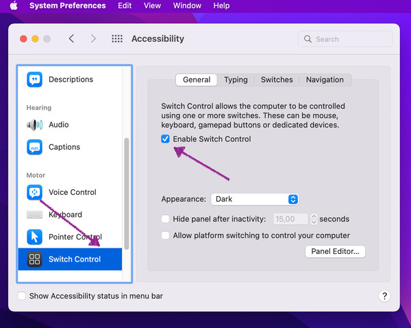 Como ativar o Controle por Interruptores para controle remoto do iPhone