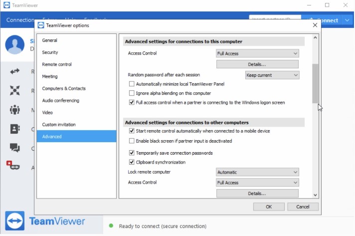 TeamViewer advanced settings