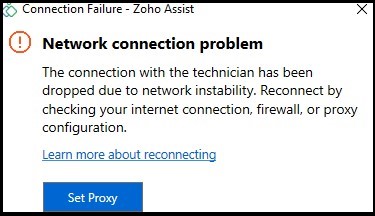 Zoho Assist connection failure