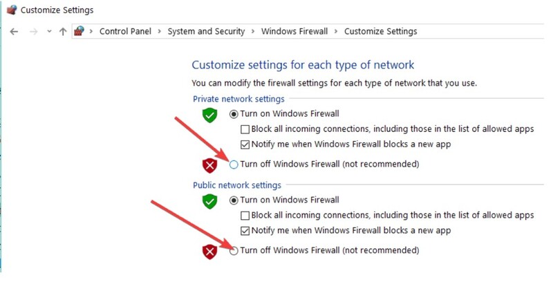 Turn off Windows Firewall