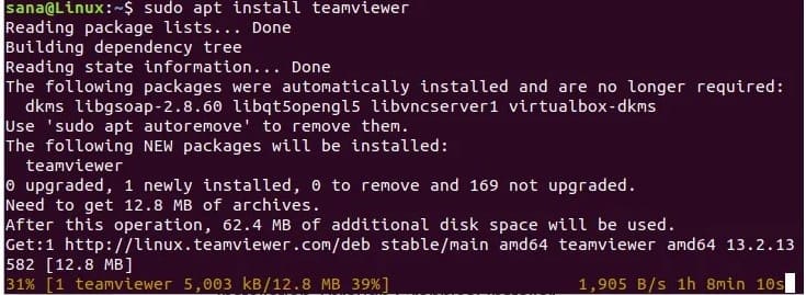 ubuntu TeamViewer install