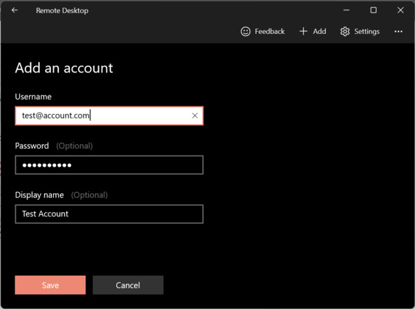 add an account remote desktop