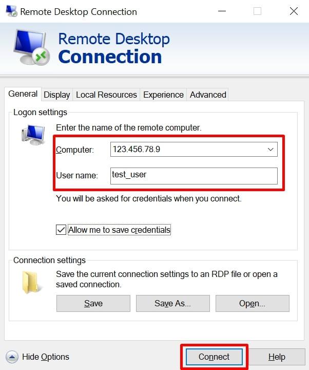 connect to a remote computer via remote desktop connection
