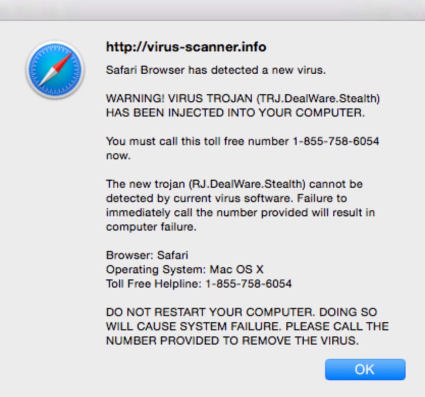 safari tech scam pop up