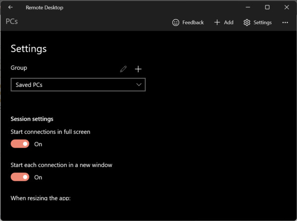 remote desktop app session settings