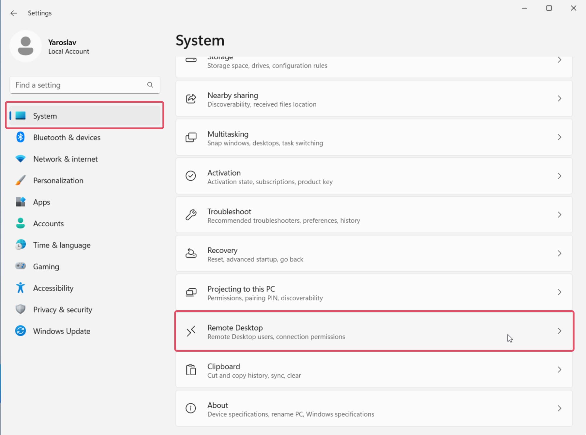 remote desktop settings windows 11