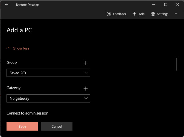 add a pc show more options remote desktop