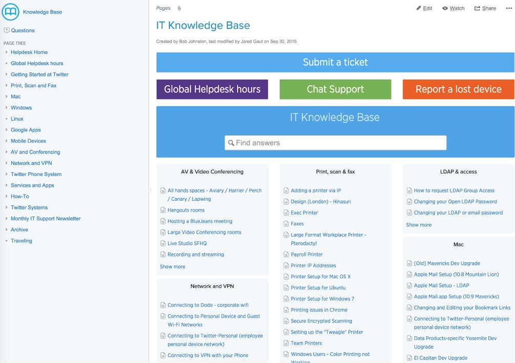 Confluence knowledge base by Atlassian