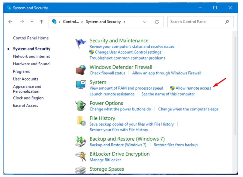 allow remote access control panel