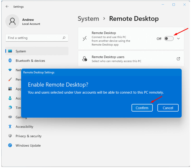 Habilitar Windows de escritorio remoto 11