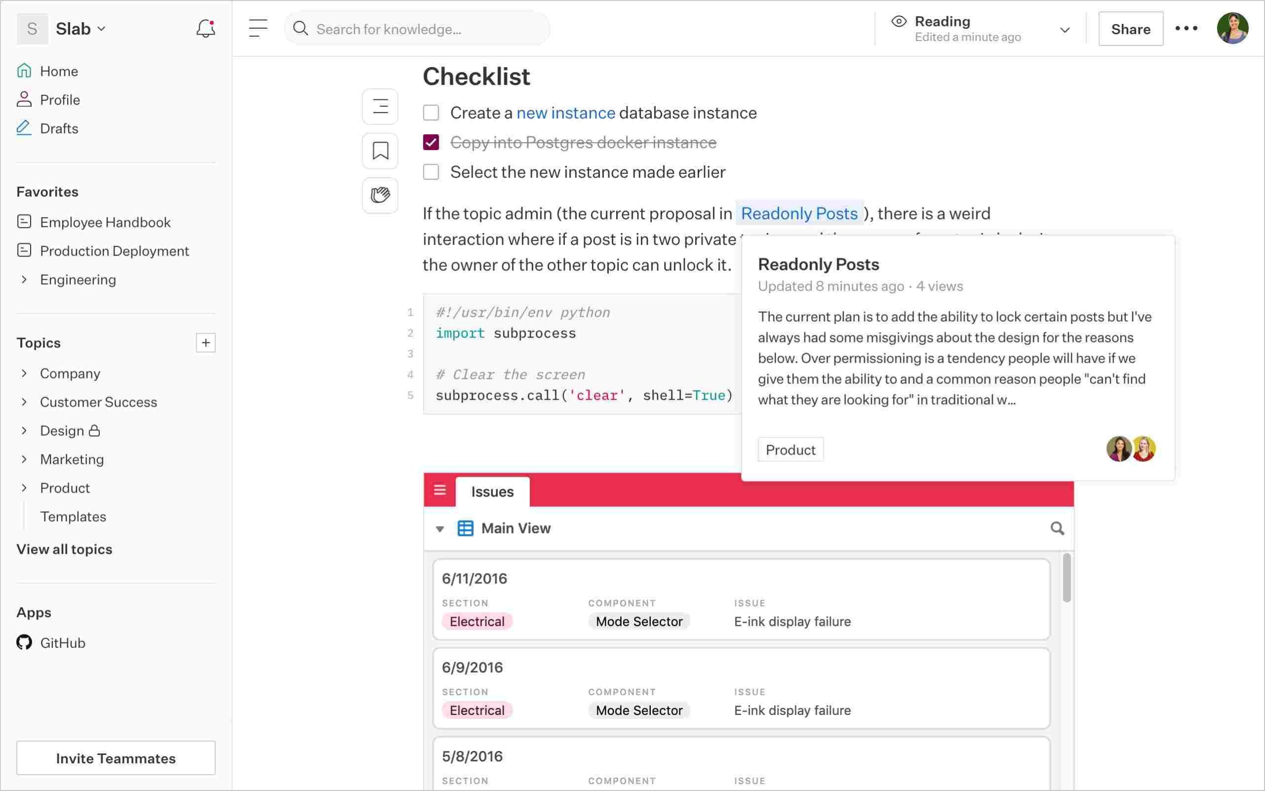 Slab knowledge base for open-source projects