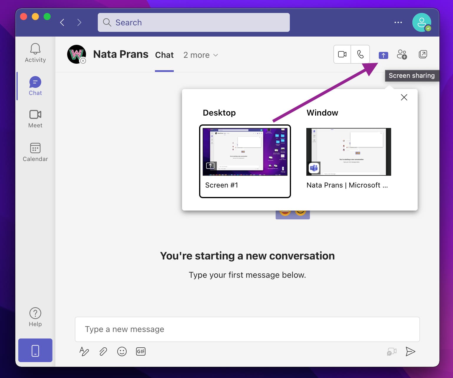 Screen share on Microsoft teams