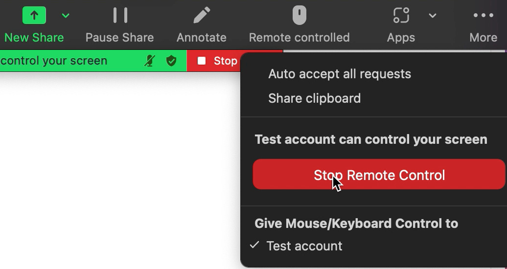 Stop remote control on Zoom