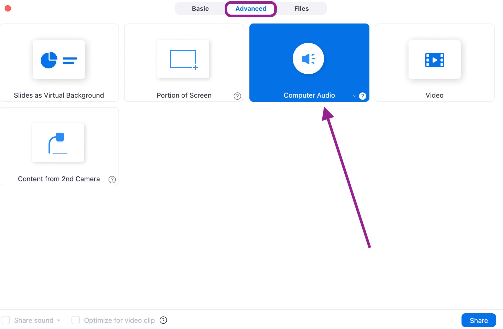 how to share presentation with audio in zoom