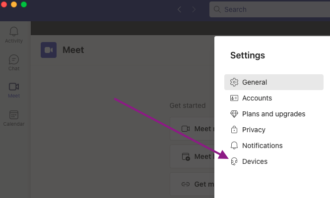 Microsoft Team Mic Devices Settings