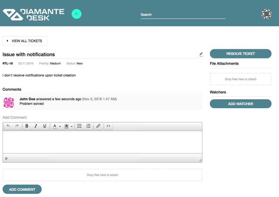 DiamanteDesk Source:capterra.at/software/141626/diamantedesk DiamanteDesk Open sources help desk