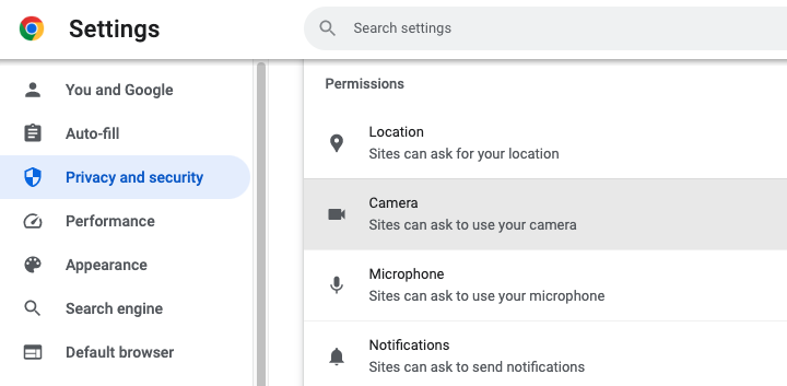 Chrome camera privacy settimgs title
