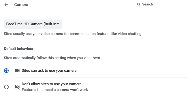 Chrome camera privacy settings